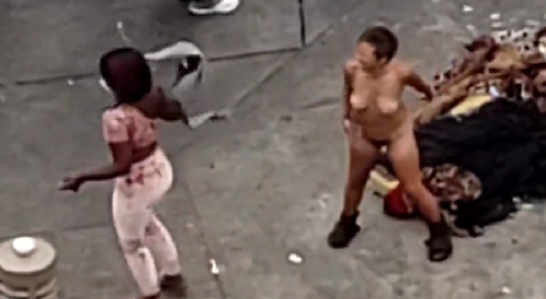 Naked Lady Acting Crazy on Skid Row