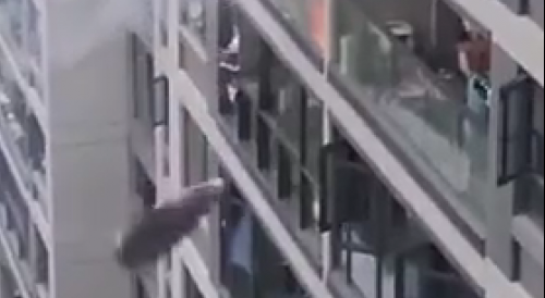 Person Falls From Moving Building In China