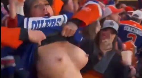 Oilers Fan Flashes Boobs In Stands