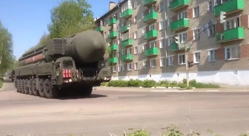 Russian military convoy tranporting TOPOL-M nuclear ICBM