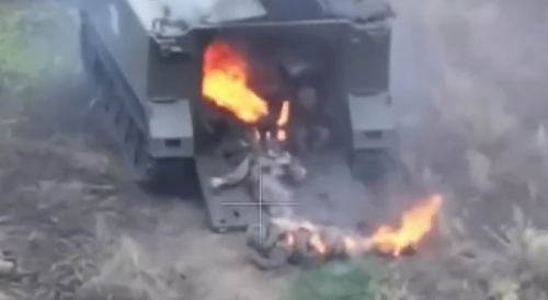 Die in fire! Ukrainians are burning alive after a failed attack on invincible Russia.