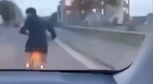 Speeding driver mows down E-bike rider while filming from behind wheel