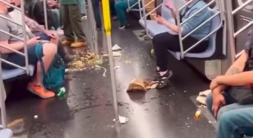 Woman in subway train won't shut up