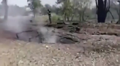 Russian truck with ammunition explodes
