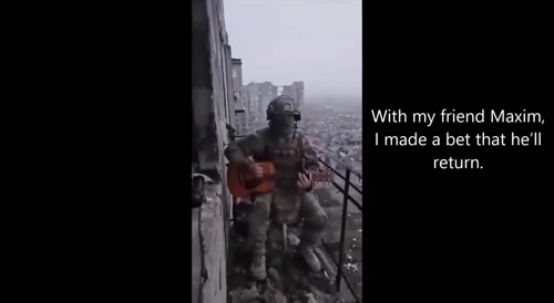 Russian soldier singing Don't tell mom i'm in Bahkmunt