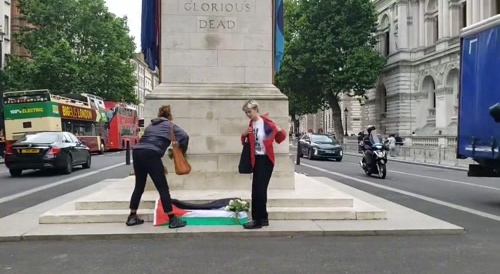 Protestors spray paint war memorial in London, UK