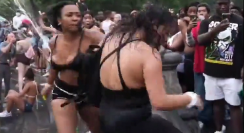 Massive brawl breaks out at Washington Square Park in NYC as two girls get beat up near the fountain