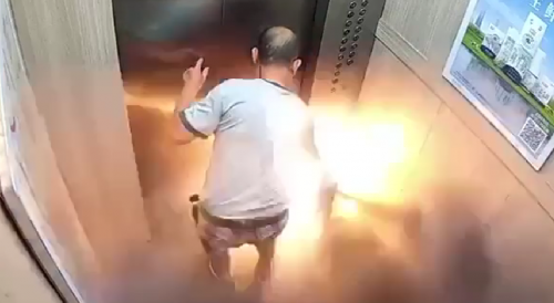 Battery explode inside elevator cooking man alive