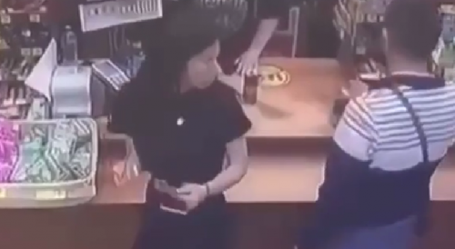 Pervert Sniffs Brunette`s Ass Inside The Store In Russia