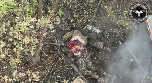 Russian Soldier's Body Destroyed by Bombs