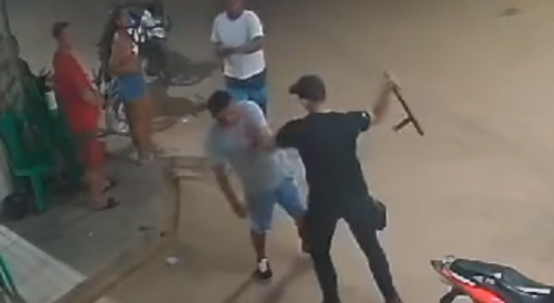 Bar security guard beating man with baton after shooting a woman