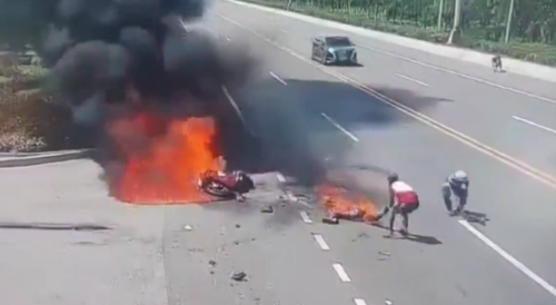 Biker Crashes, Goes Up In Flames