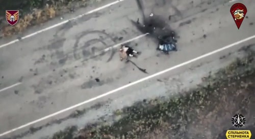 Infantry using electric scooter on the front line targeted by FPV drone operators