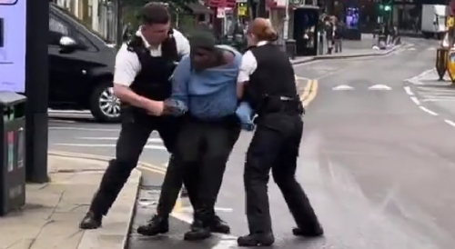 Police struggle to arrest someone