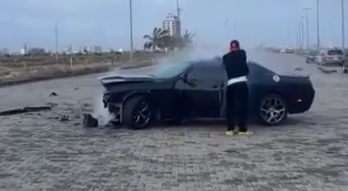 Loser crashing rented sports car in drag race