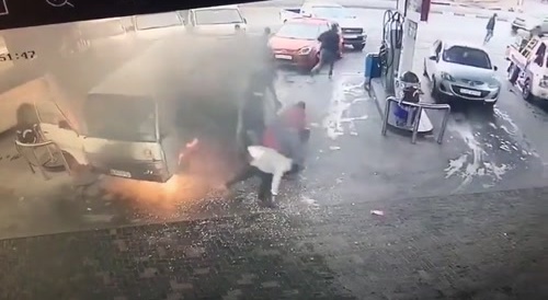 People Scramble To Safety After Van Catches Fire