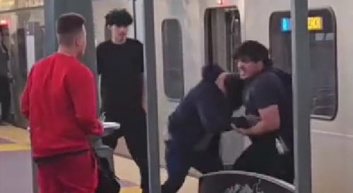 Latino Men Fighting At Metro Station In San Jose