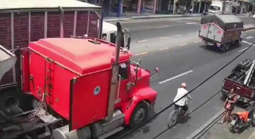 Elderly Cyclist Falls Under The Truck