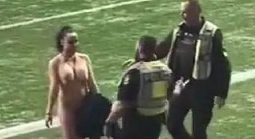 Female Streaker Runs Nude on Field at CFL Championship.