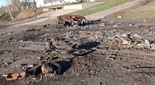 Rotting corpses in the center of a Ukrainian village