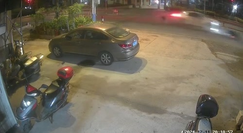 Motorcyclist attempting to cross the lane at a pedestrian crosswalk, ends up getting hit by speeding car