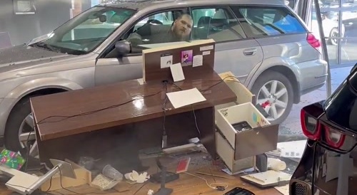 Angry Dude Crashes into Car Dealership - sold him a Lemon