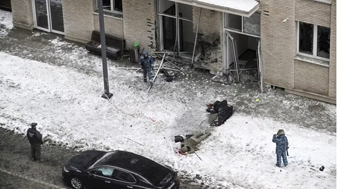 The morning after scene of the explosion in Moscow.