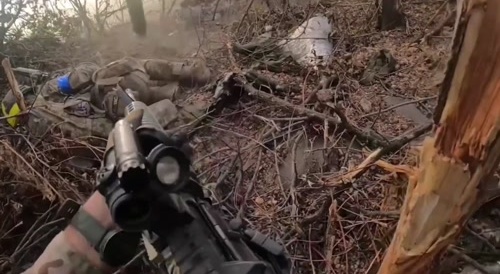 GoPro action camera of a gunfight during the assault on positions.