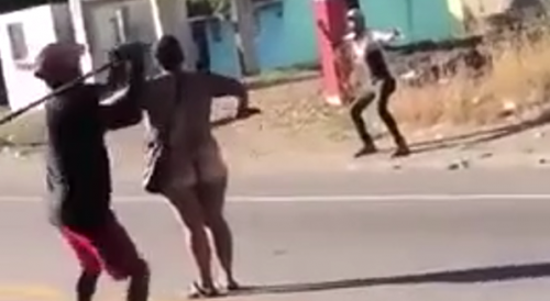 Crazy Naked Woman Knocked Out with Baseball Bat