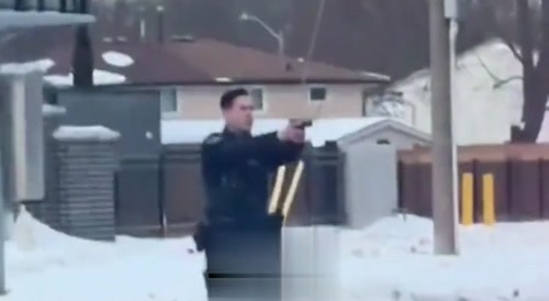 A man resists the Taser and brandishes an ax at the police (Canada? United States?)