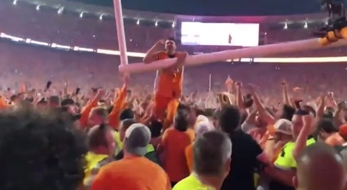 College Fans Tear Down Goal Post