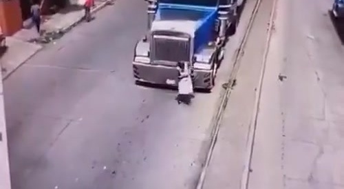 Careless Old Woman Ran Over by Trailer Truck In Guatemala.