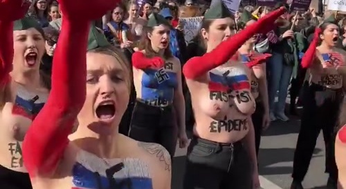 Topless Protesters Flash Saggy Boobs