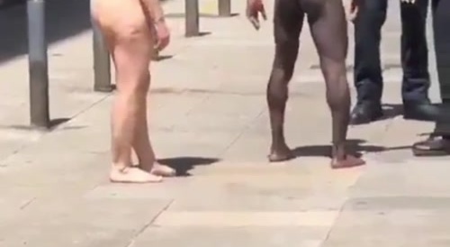 black couple cosplaying as Adam and Eve