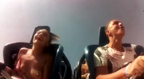 "Hot Girl" Flashes Her Boobs on Rollercoaster - Hell Yeah!