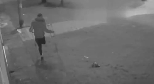 Crazy man on crutches attacks his friend
