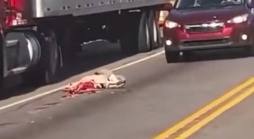 Dude splattered by truck