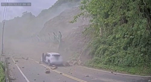 Rockfall on Road in Taiwan