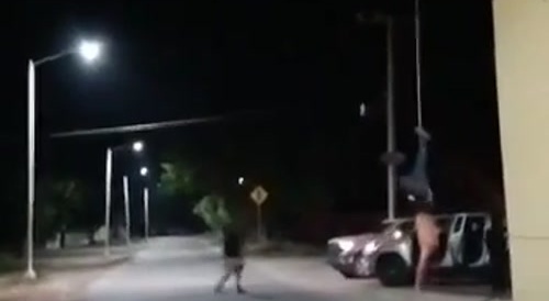 Hung upside down and missing his head