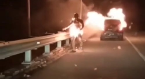 Man On fire.. after carcrash