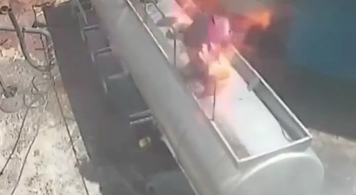 Smoke ignites a tanker