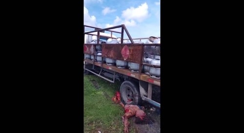 Motorcyclist gets dragged and crushed by a truck