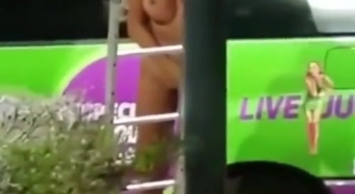 Loving Couple Bathing Naked In Public Area
