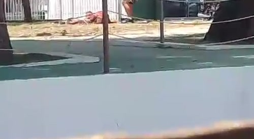 Crazy dude beheading his father