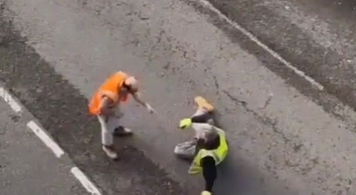 Two Elderly Workers Fight