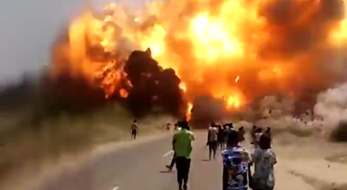 Explosives delivery truck does its job...