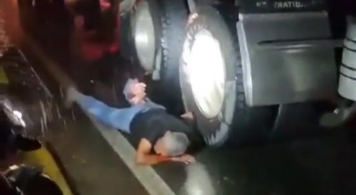 Dude got his lower leg flattened by truck