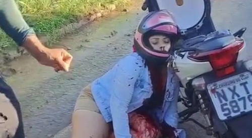 Young female got her throat cut by kite thread