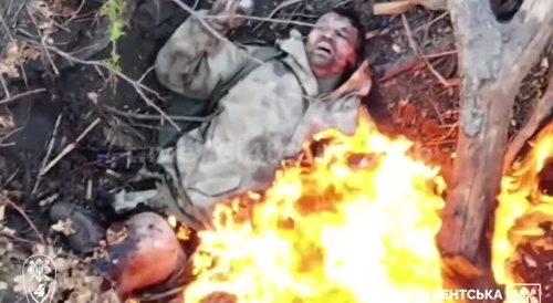 Russian burning man in agony