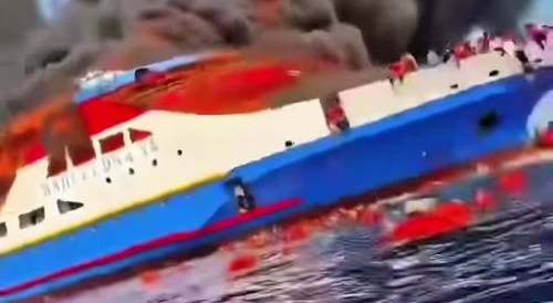 Young woman moaning as her parents burning with the ship